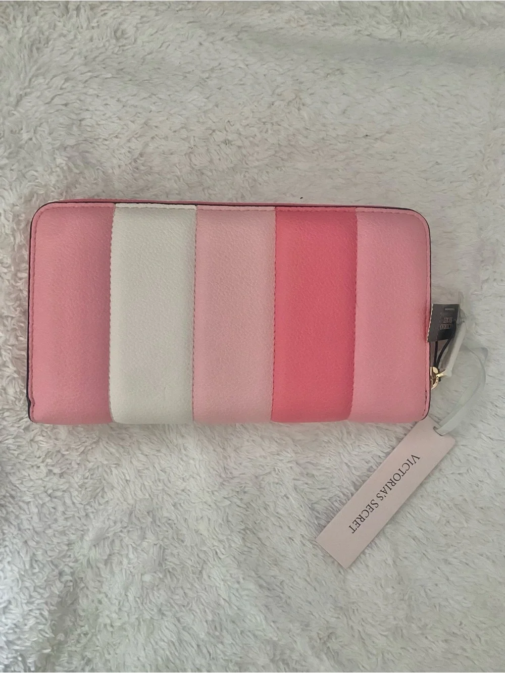 Victoria's Secret Pink and Blush Striped Zip-Around Wallet with Crystal Studs - Picture 2 of 3